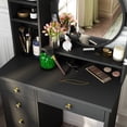 thumbnail image 4 of Coiffeuse Noire avec Miroir, 5 Tiroirs et Étagères (Miroir Rond), 4 of 7