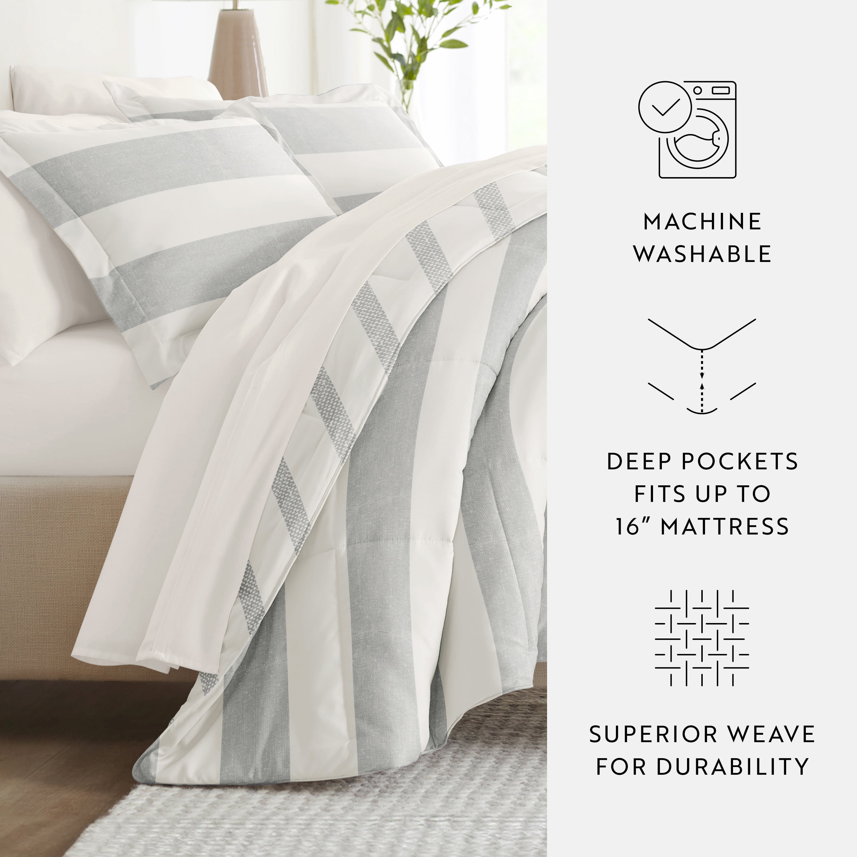 Noble Linens 5 Piece Bedding Bundle, Microfiber Patterned Comforter and Sheet Set, TwinXL