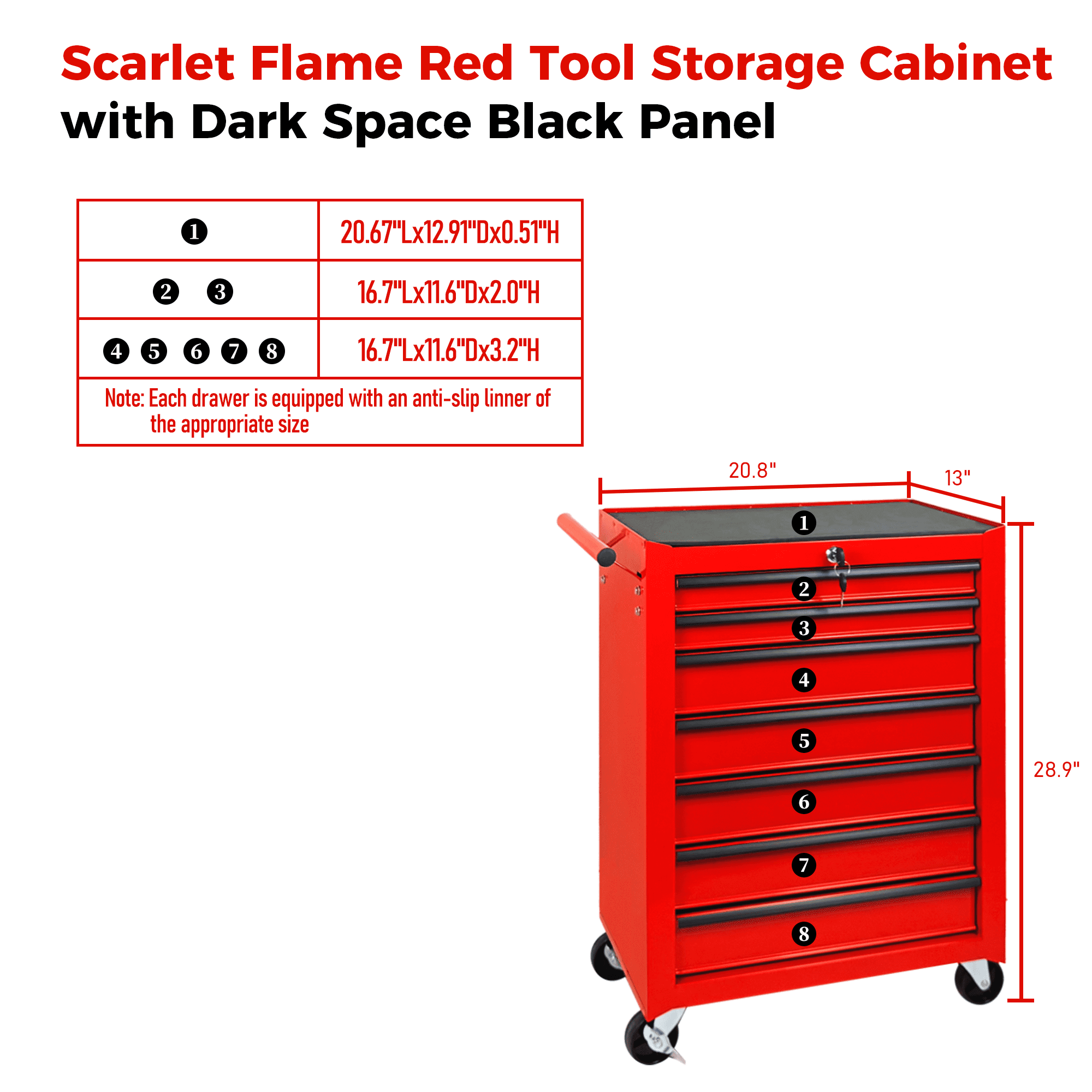 Rolling 20-Inch Metal Tool Chest with 7 Drawers and Ball Bearing Slides, Steel Tool Cabinet for Garage and Workshop, Red