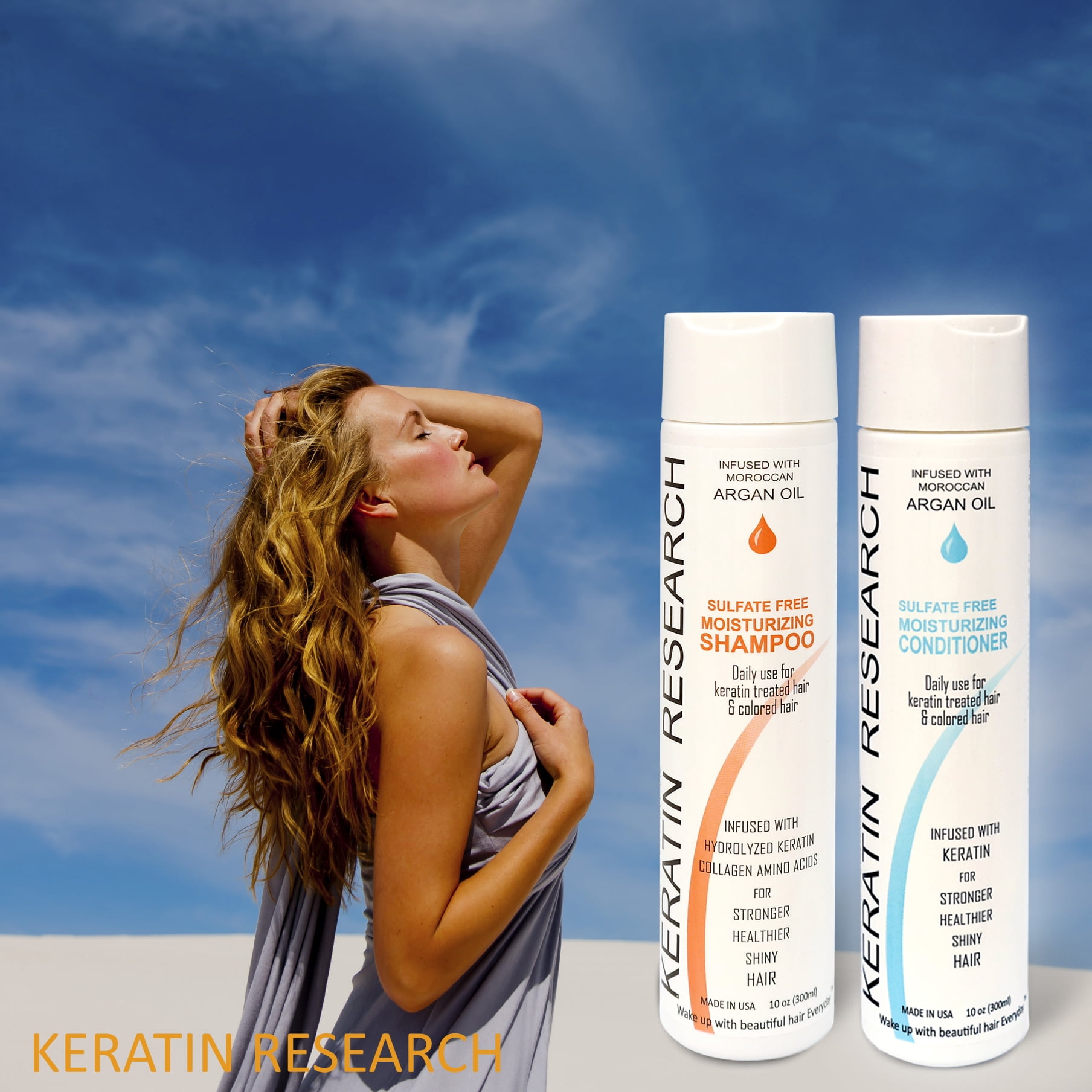 Keratin Research Natural Argan Oil Infused Sulfate Free Shampoo and Conditioner 2 bottles Value Set for Keratin After Care and Colored Hair