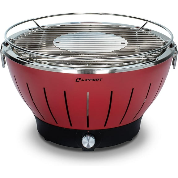 Lippert Odyssey Portable Grill - Compact and Versatile Charcoal Grill for Camping, Tailgating, and Outdoor Cooking - Lightweight and Durable Design with Large Cooking Surface - Red