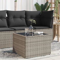 vidaXL Garden Table Gray PE Rattan, Tempered Glass, Powder-Coated Steel