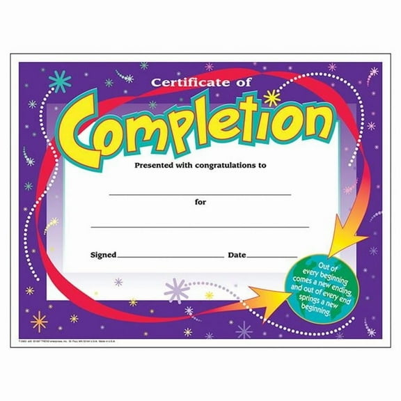 Certificate Of Completion - 30 Per Pack - Pack of 6