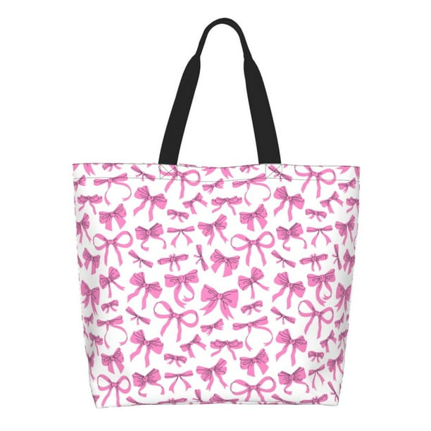 Disketp Pink bows Bolsa Tote Estampada para Mujer, Bolso de Hombro y de Mano para Compras y Viajes