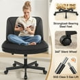 thumbnail image 6 of COOLHUT 26" W Criss Cross Chair with Wheels, Cross Legged Office Chair, Armless Adjustable Vanity Desk Chair, Wide Seat and 2-Layer Cushions, PU Leather, Black, 6 of 10