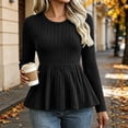 thumbnail image 2 of Hurxie Womens Fall Sweaters Knit Babydoll Peplum Sweater Tops Long Sleeve,Crew Neck,Casual,Pullover,Winter,Crop,Ladies,Soft,Trendy,Ribbed,Ruffle,Work,Going Out, 2 of 4