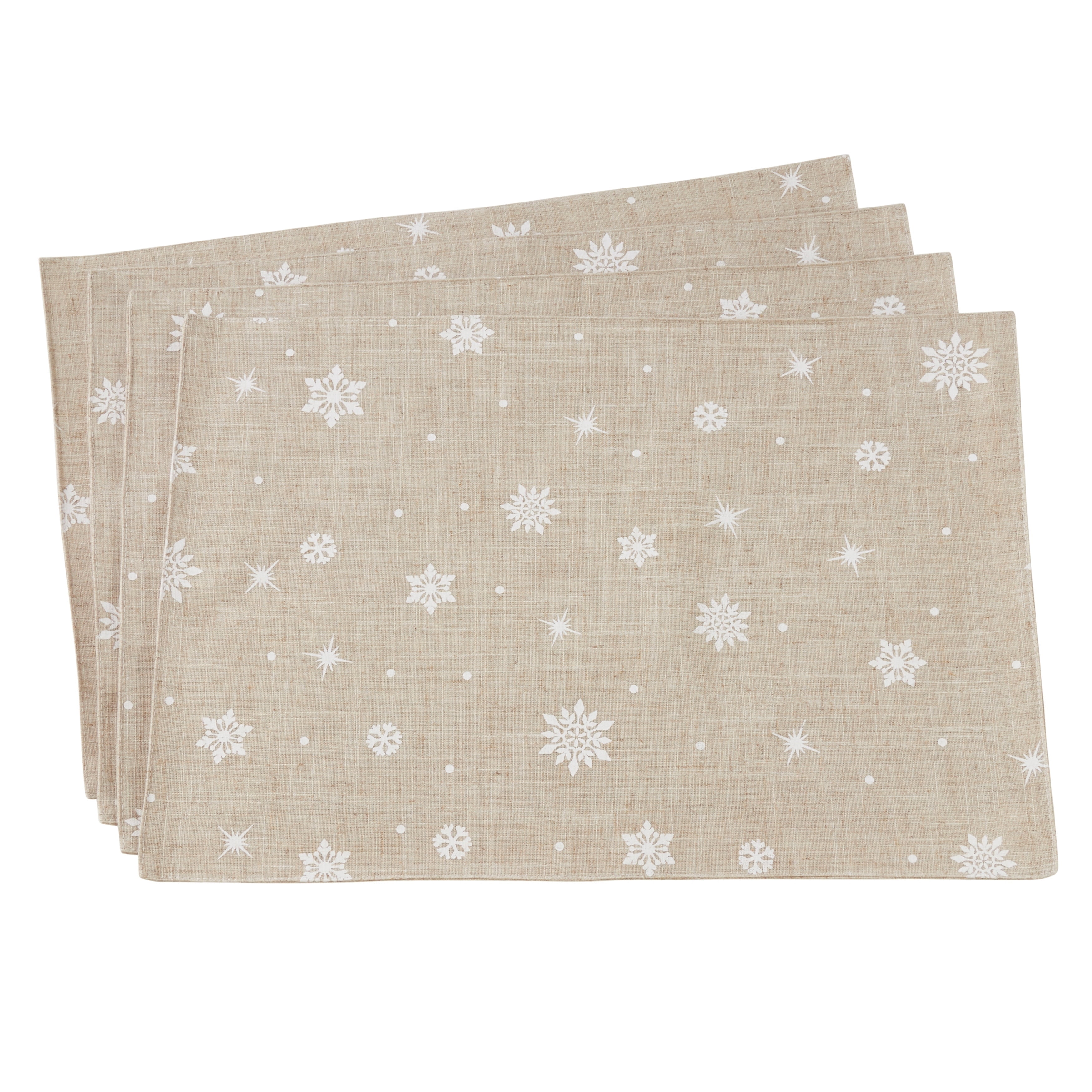 SARO 7352.N1319B 13 x 19 in. Rectangle Poly Blend Placemat with Snowflake Design - Natural  Set of 4