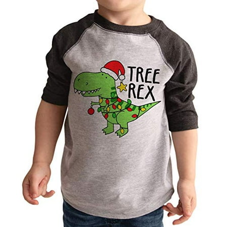

7 ate 9 Apparel Kids Treerex Dinosaur Christmas Shirt Grey