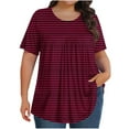 thumbnail image 2 of Liquidation Horkkom T-Shirts à Manches Courtes pour Femmes Grande Taille Été Décontracté Tunique Plissée Hauts Imprimé à Rayures Col Rond Blouses L, 2 of 6