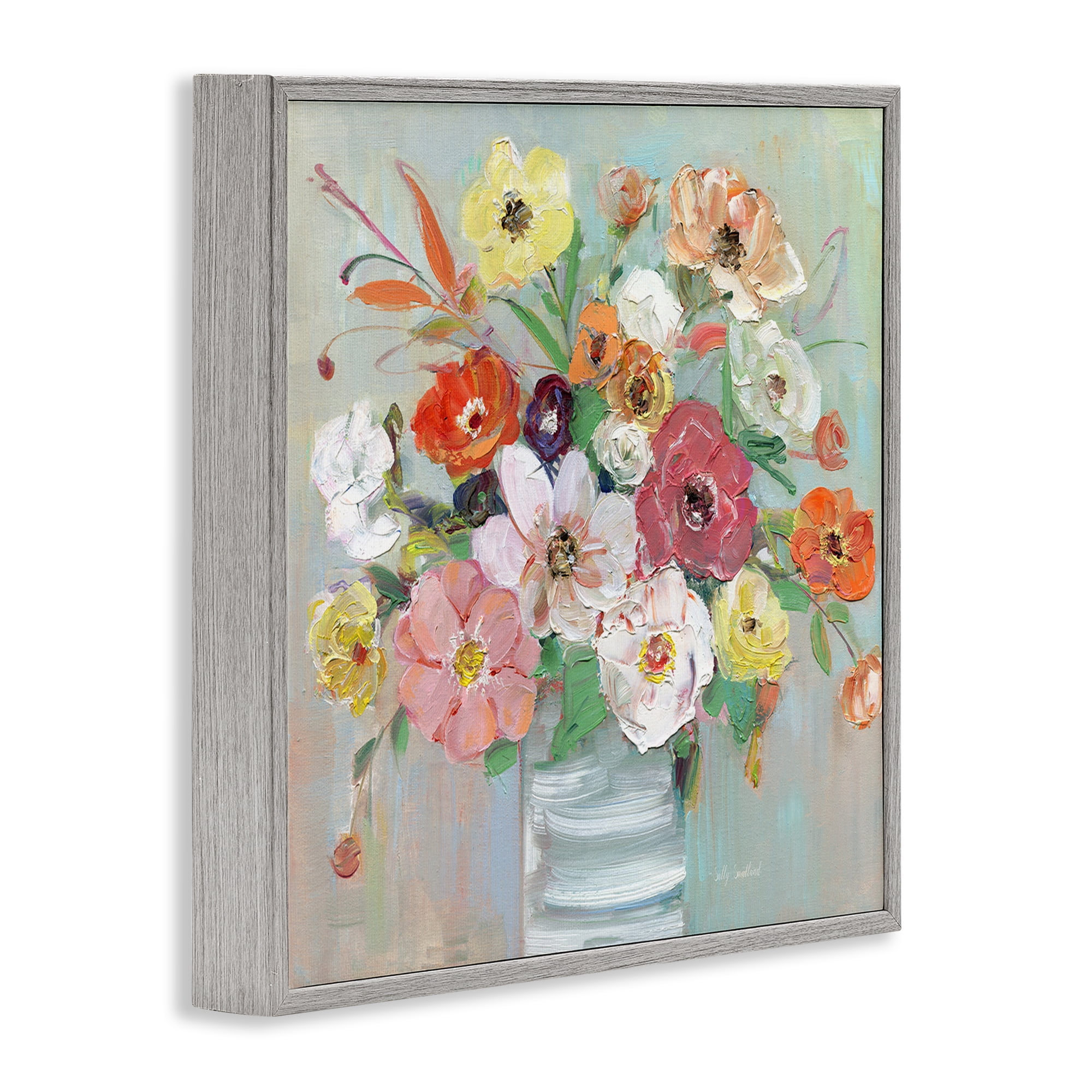 Stupell Industries Energetic Blossom Bouquet Gray Framed Giclee Art, design by Sally Swatland