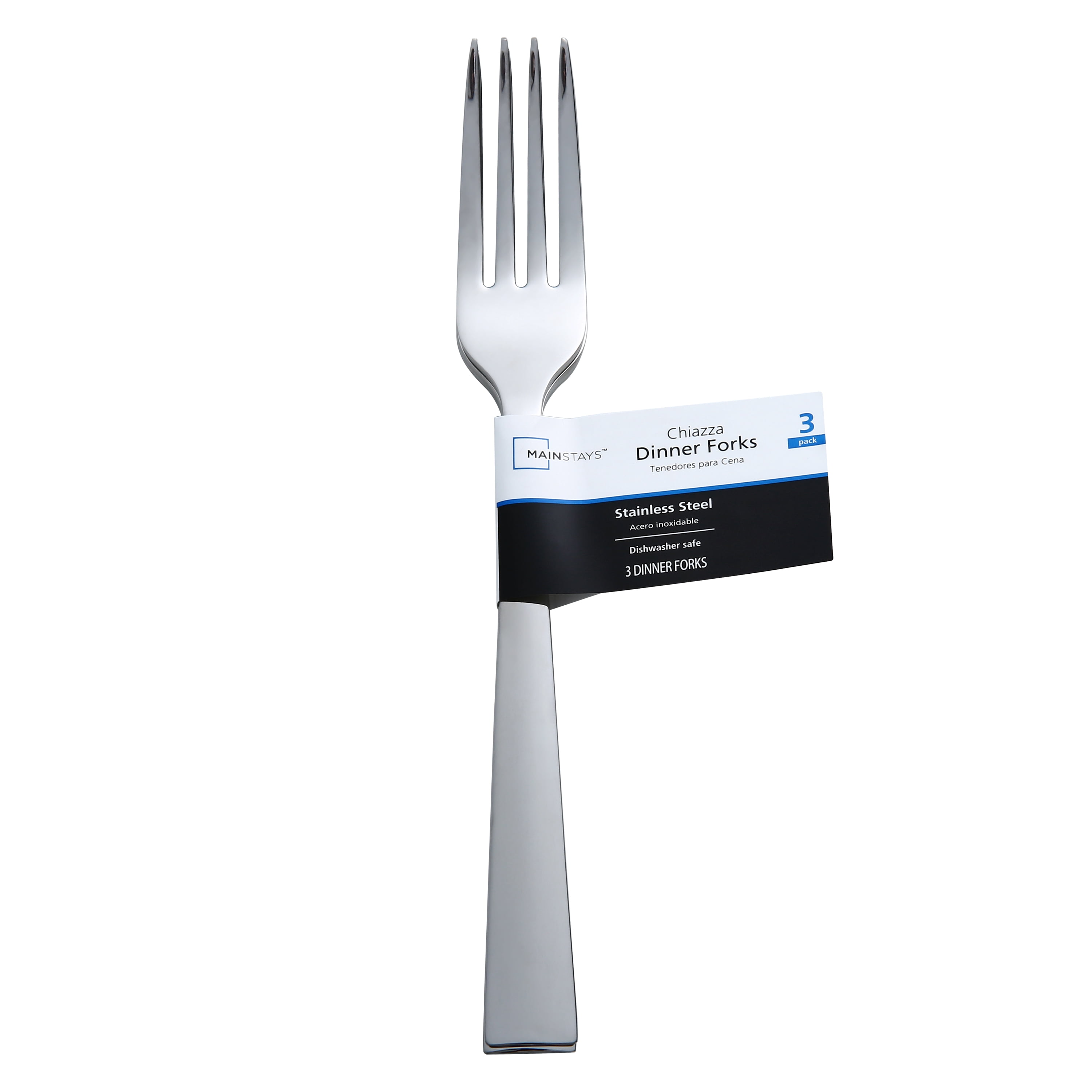 Mainstays Chiazza Stainless Steel Everyday Dinner Fork, 3 Piece Set, Silver