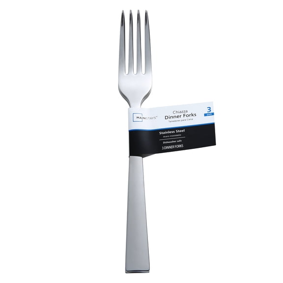 Mainstays Chiazza Stainless Steel Everyday Dinner Fork, 3 Piece Set, Silver