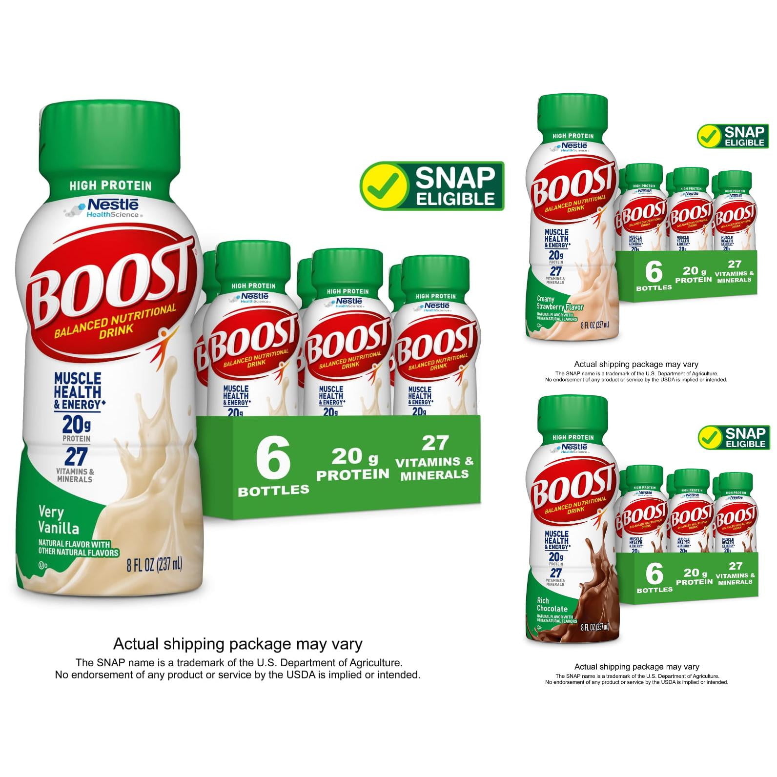 BOOST 20g High Protein Nutritional Drink Shakes, Mixed Flavor Bundle, 8 fl oz, 3 x 6 Pack