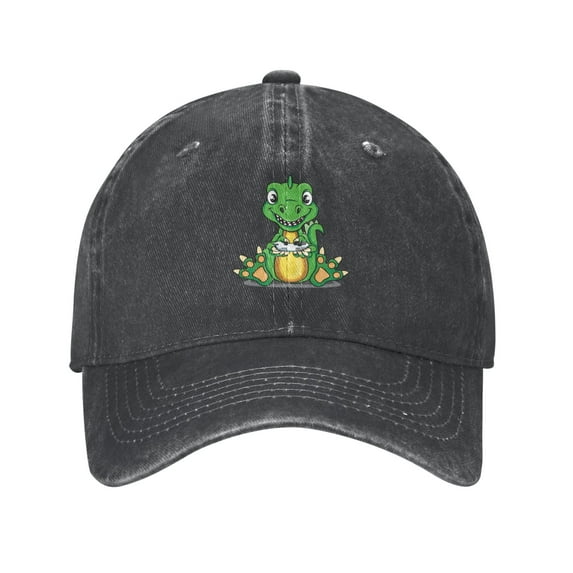 ZICANCN Adjustable Baseball Cap Women, Cartoon Dinosaur Game Hats for Men Adult Washed Cotton Denim Baseball Caps Fashion, Black