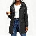 thumbnail image 2 of Women Mid Length Hooded Rain Coat Full Zip Snap Button Waterproof Drawstring Waisted Windproof Casual Outdoor Jacket for Hiking Travel Daily Black Womens Lightweight Fleece Jacket L, 2 of 8