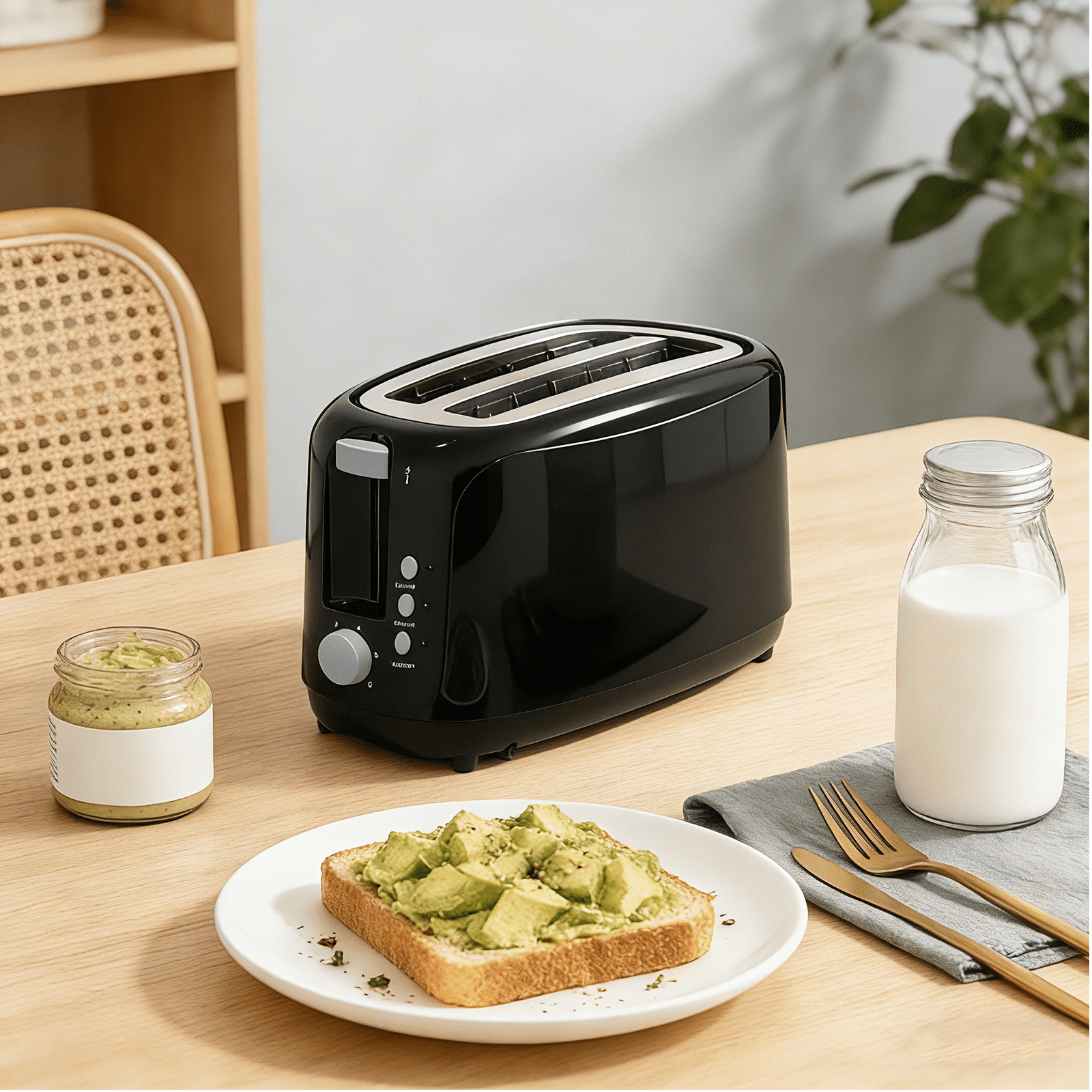 4 Slice Extra Long Slot Toaster with 6 Browning Levels & Defrost/Reheat Functions,Black