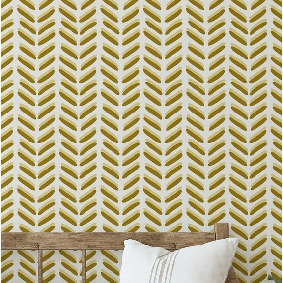 S4sassy Self Adhesive Wallpaper, Leaf Pattern Wallpaper, Yellow Removable DIY Vinyl Wall Covering, Peel and Stick Contact Paper for Entryway accent Wall, Easy Home Decor Solution (25"x360" inch)