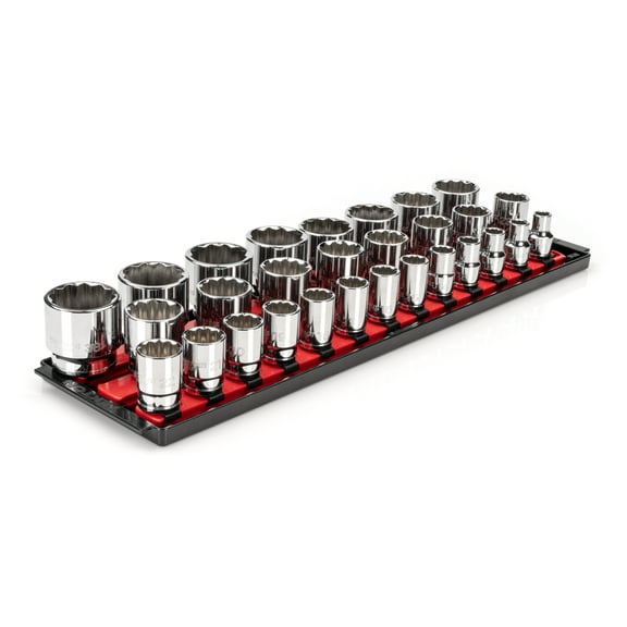 TEKTON 1/2 Inch Drive 12-Point Socket Set with Rails, 29-Piece (10-38 mm) | SHD92128