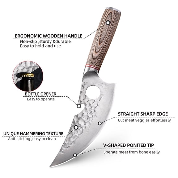 Kitchen Knife Japanese Hammered 6-inch Butcher Knife Chef's Cleaver Knife for Cutting and Slicing Meat and Vegetables