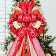 thumbnail image 3 of OMA Christmas Tree Topper Christmas Wreath Bow 45"x13" Large Christmas Toppers Bow with Letter Patterned for Xmas Tree Rustic Farmhouse Home Holiday Party Decorations Red, 3 of 15