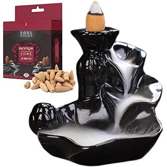Soul Sticks Cascade Backflow Cone Burner and Go Away Evil Back flow Incense Cones Combination Set