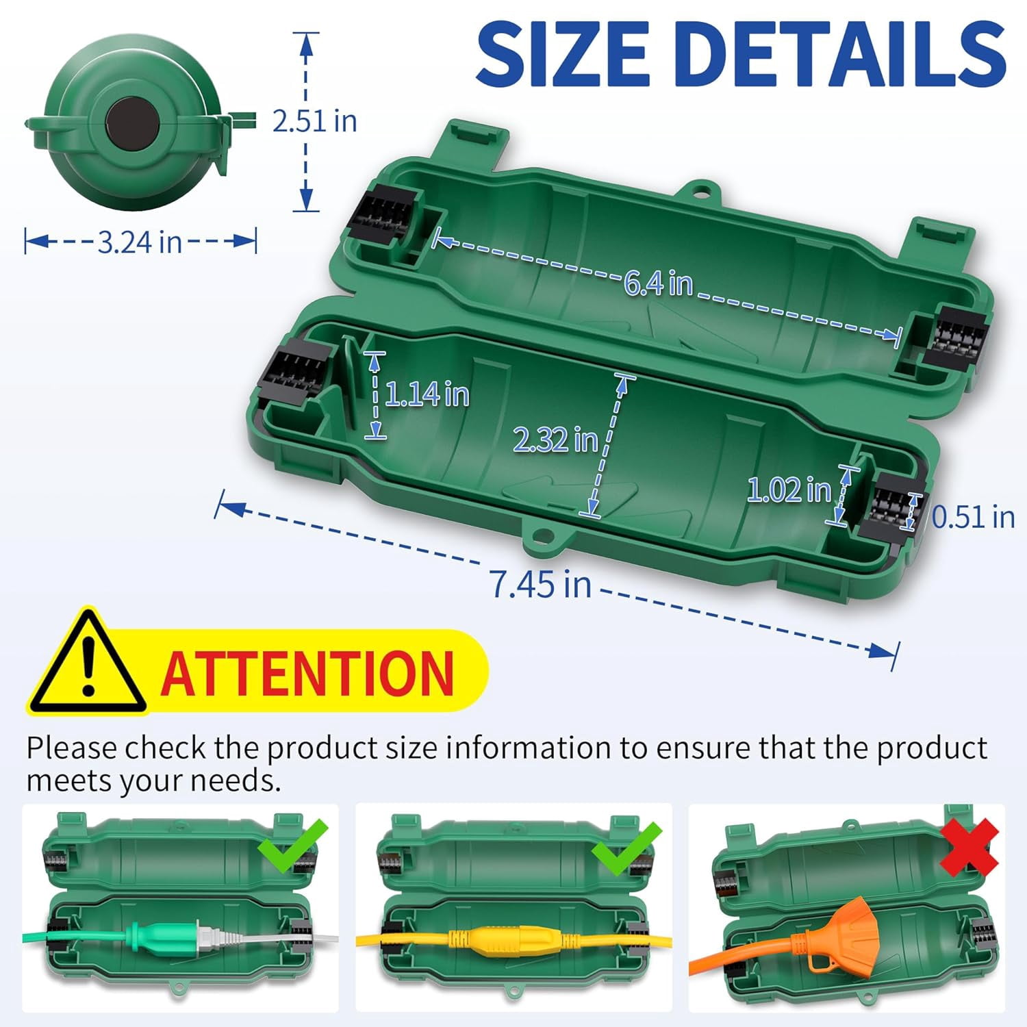 JJEAN-3 Pack Outdoor Extension Cord Safety Cover with Waterproof Seal IP54 Water-Resistant, Weatherproof Electrical Connection Box with 2 Latches, Plug, Socket, Holiday Decoration Light, Green