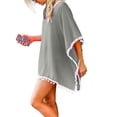thumbnail image 3 of Rigardu Women's Swimsuit Coverup Ruffle Sleeve Bathing Suit Beach Cover Up Back Hollow Bikini T-Shirt Dress Loose Bikini Beach Up Tassels Tops Chiffon Swimwear Kaftan Cover Women's Trim Swimwears, 3 of 7