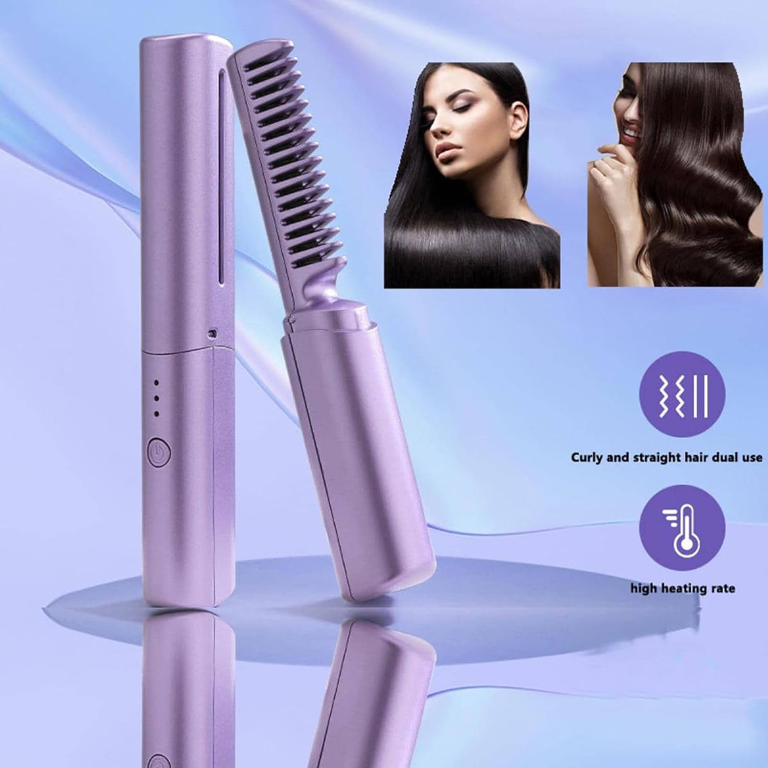 DERCLIVE Rechargeable Mini Hair Straightener, Negative Ion Hot Comb Hair Straightener, Portable Cordless Hair Straightening Brush,A Quick Styling Brush