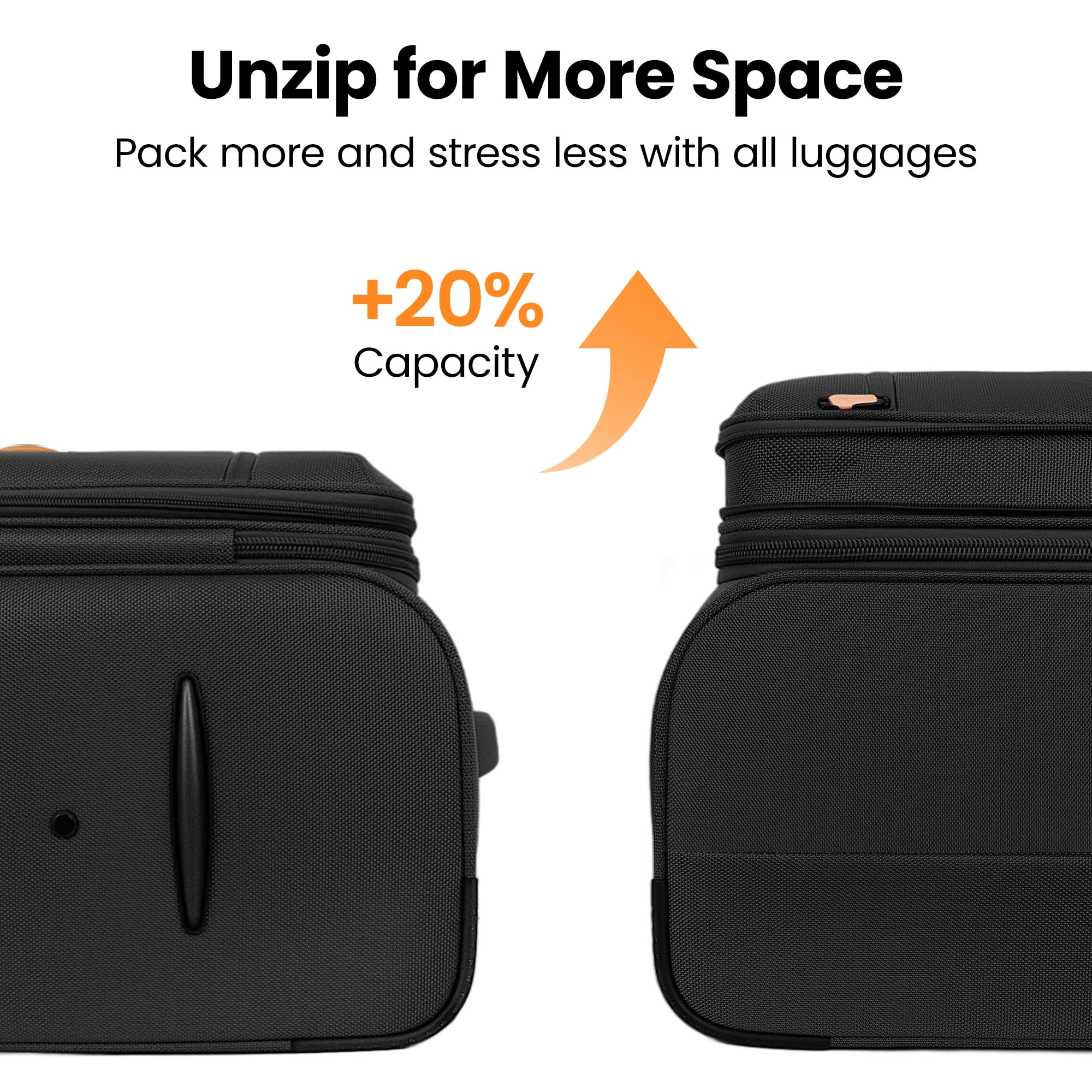 New York Xpress 2 Piece Softside Luggage Set Lightweight Expandable Spinner Suitcase with TSA Lock, 20"/26",Black - XJ1901
