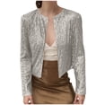 thumbnail image 3 of Vestes pour Femmes, Veste Décontractée Unie à Paillettes Ouverte devant, Courte, Col Rond, Manches Longues, Blazer pour Femmes, 3 of 6