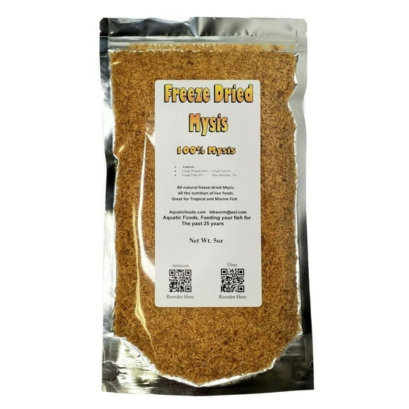 5oz. Mysis Shrimp, Freeze Dried Mysis Shrimp & Bits for All Tropicals, Saltwater Marines, Corals, Anemones, Community Aquarium Fish. 5oz Bag