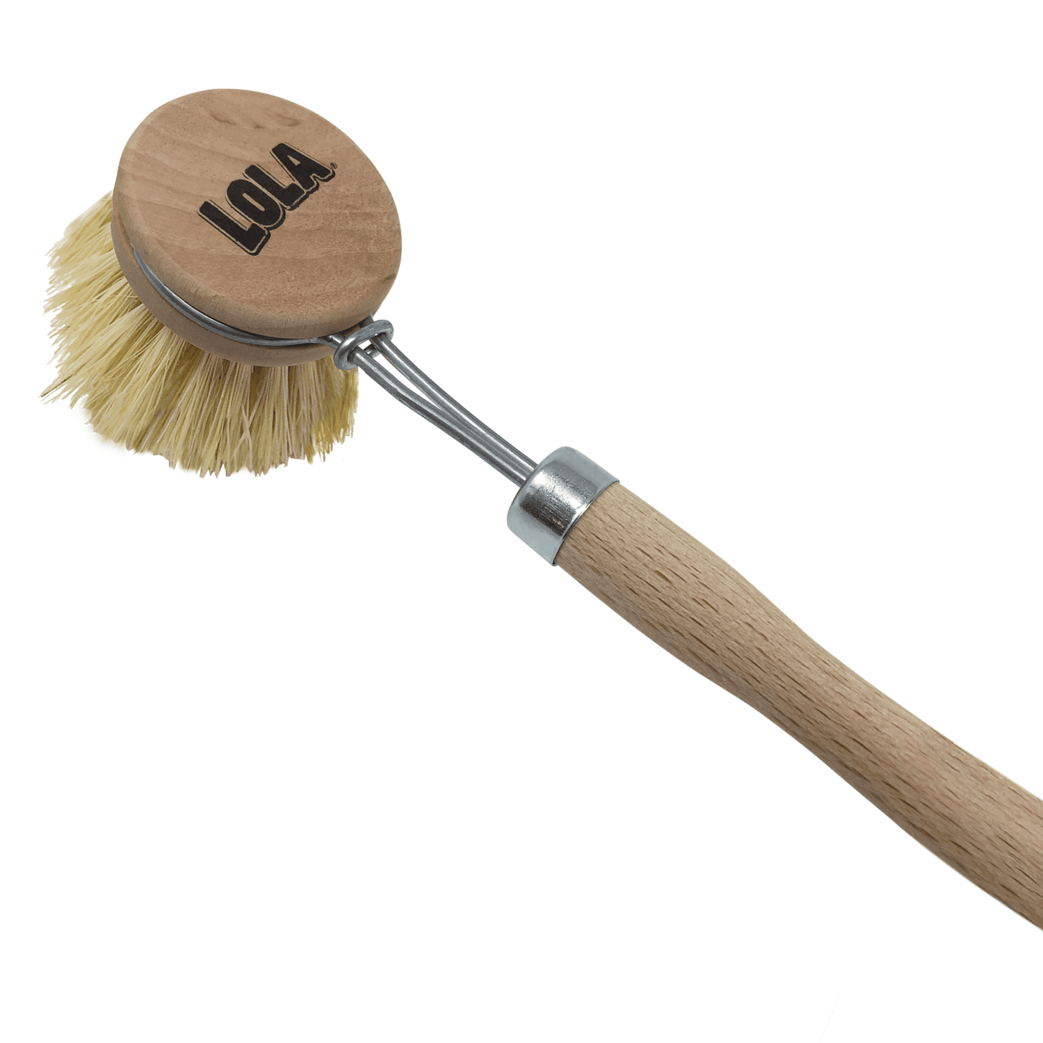 Natural Wood Handle Tampico Fiber Dish Brush 10 Inches With 1 Extra Brush Head 