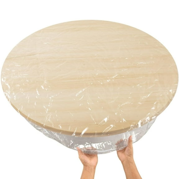 Clear Round Fitted Vinyl Tablecloth - Elastic Edged Plastic Tablecloth Protector - Waterproof Table Cover for Kitchen Dining, Wedding, Party, Holiday Dinner (Best for 36" to 44" Round Table)