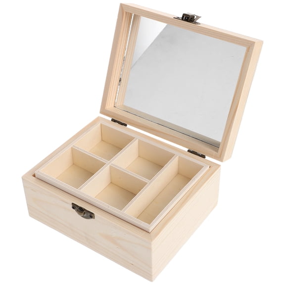 Hemoton  Large Capacity Jewelry Chest Wooden Organizer Boxes Travel Beige