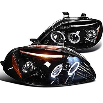 Halo Projector Headlight In Gloss Black Housing Smoke Lens Made For And Compatible With 1996 - 1998 Honda Civic 96 97 98