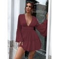 thumbnail image 3 of Missord Women Sexy Deep V Long Sleeve Slim Fit Oversized Loose Casual Pleated Dress, 3 of 4