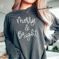 thumbnail image 3 of Merry & Bright Sweater Shirt | Festive Holiday Red Glitter Text Graphic Sweatshirt, 3 of 7