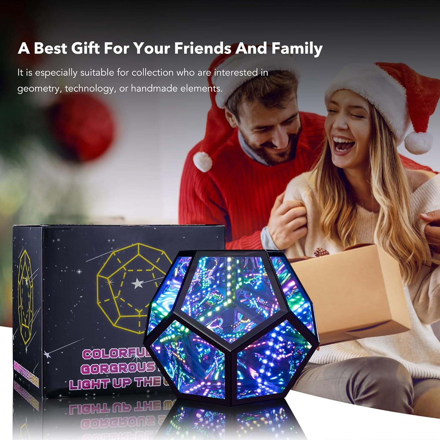 Large Infinity Dodecahedron Gaming Light, Cool RGBW Led Desk Table Lamp Light for Bedroom Gaming Room Decor, Unique Colorful Mood Changing Ambient Night Lighting lamp Adult Men Birthday Gift