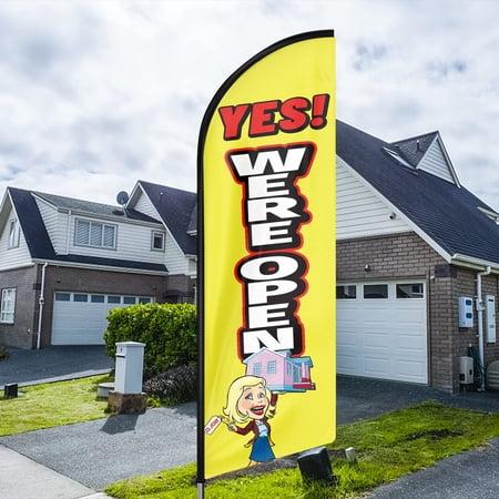 QSUM Open Themed Swooper Flag 8 FT Open Signs Featehr Flag Open Advertising Feather Flag Banner for Store Sales (Flagpole NOT Included)