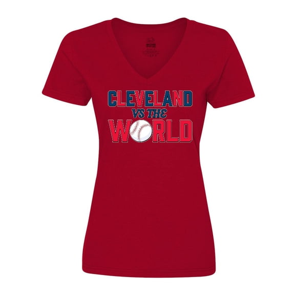Inktastic Cleveland Vs. the World blue and red with baseball Women's V-Neck T-Shirt