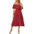 thumbnail image 2 of INSPIRE CHIC Women's Dress Flutter Sleeve Off The Shoulder Ruffle Lace Insert Maxi Dresses XS Dark Red, 2 of 7