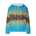 thumbnail image 5 of POTETI Womens Casual Hoodies Long Sleeve Zipper Hooded Sweatshirts Waffle Knit Leopard Pullover Tops, 5 of 7