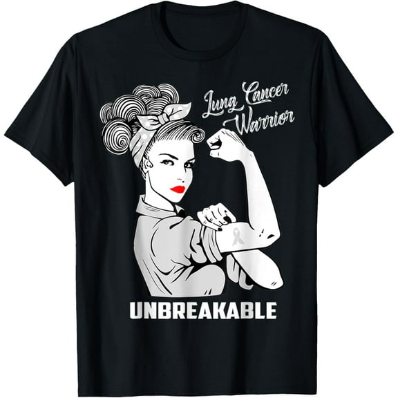 Lung Cancer Warrior Unbreakable Awareness Gift T-Shirt Men women T-shirt black, gift. Sizes: S, M,L, XL, 2XL, 3XL, 4XL