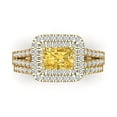 thumbnail image 2 of 3.05ct Brilliant Emerald Cut Natural Citrine 14K Yellow Gold Halo Solitaire with Accents Engagement Bridal Wedding Ring Band Set size 5.75, 2 of 7