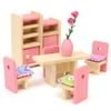Miniature House Family Children Wooden Furniture Doll Set Kit Toys Accessories
