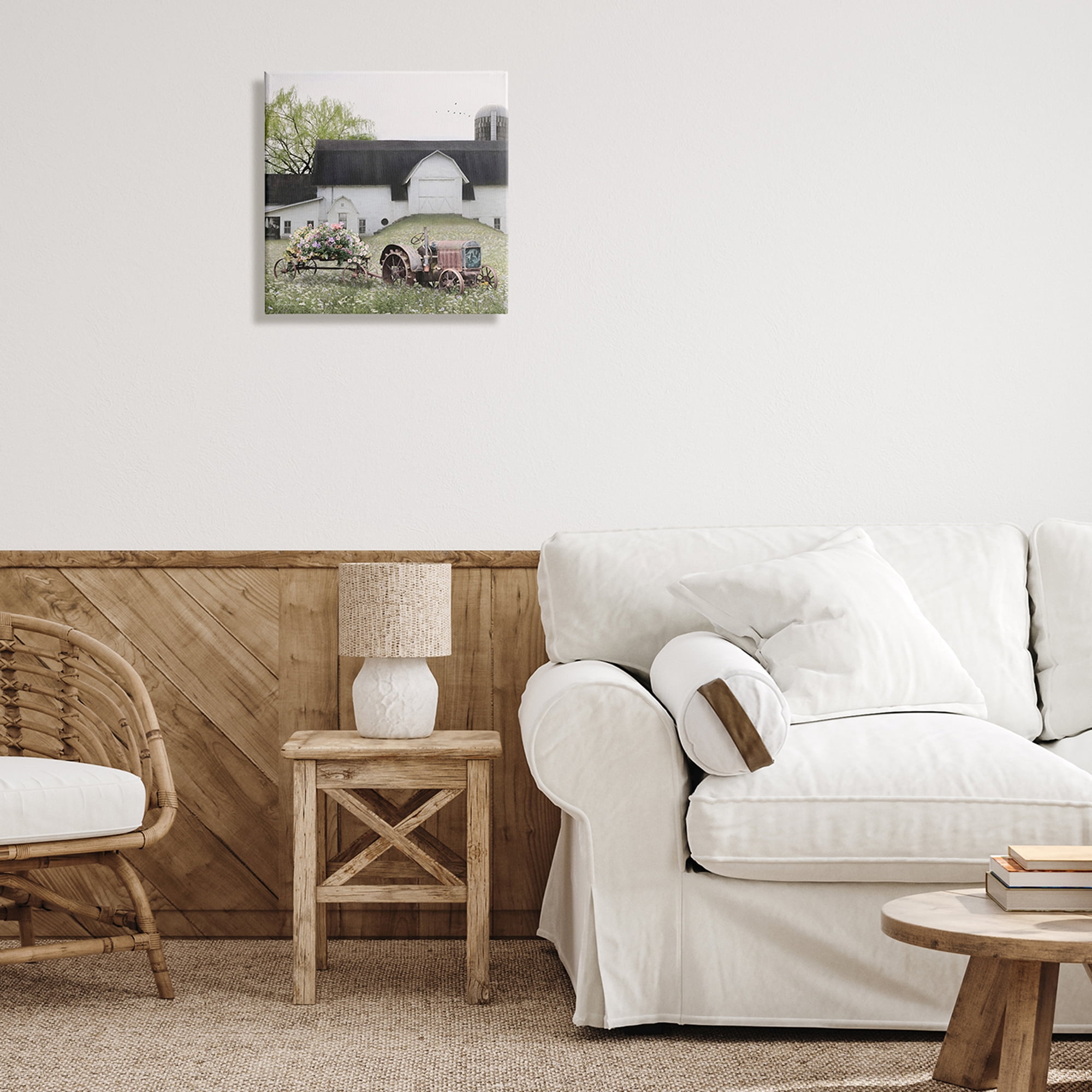 Stupell Industries Floral Bouquet Tractor Flower Field Barn Farmhouse Farmhouse Photography Gallery-Wrapped Canvas Print Wall Art, 17 x 17, Design by Lori Deiter