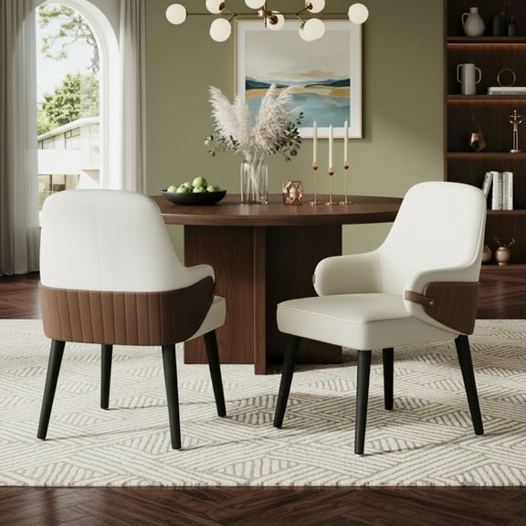 Sailvan Dining Chair Set of 2,Two-Tone Fabric Armchair with Sturdy Wood Frame,Modern Accent Chairs for Dining Room,300lbs Beige&Brown