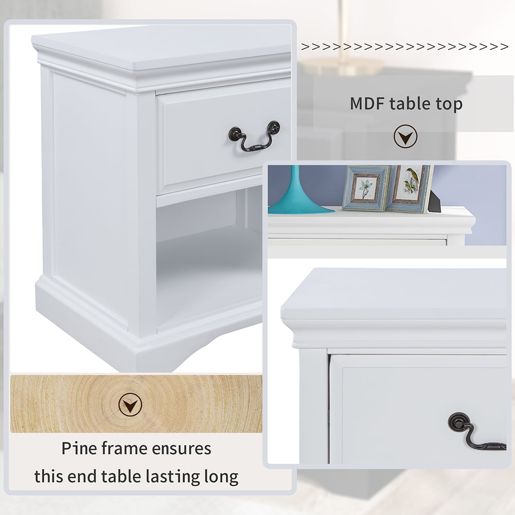 Lowestbest Modern Solid Wood Bedside Table, Living Room Side Table Coffee Table with 1 Drawer, White Lowestbest Modern Solid Wood Bedside Table, Living Room Side Table Coffee Table with 1 Drawer, White