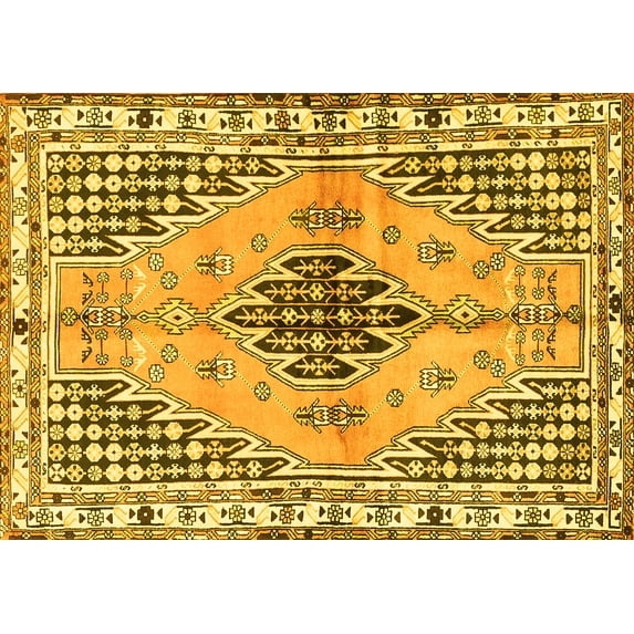 Ahgly Company Machine Washable Indoor Rectangle Persian Yellow Traditional Area Rugs, 4' x 6'