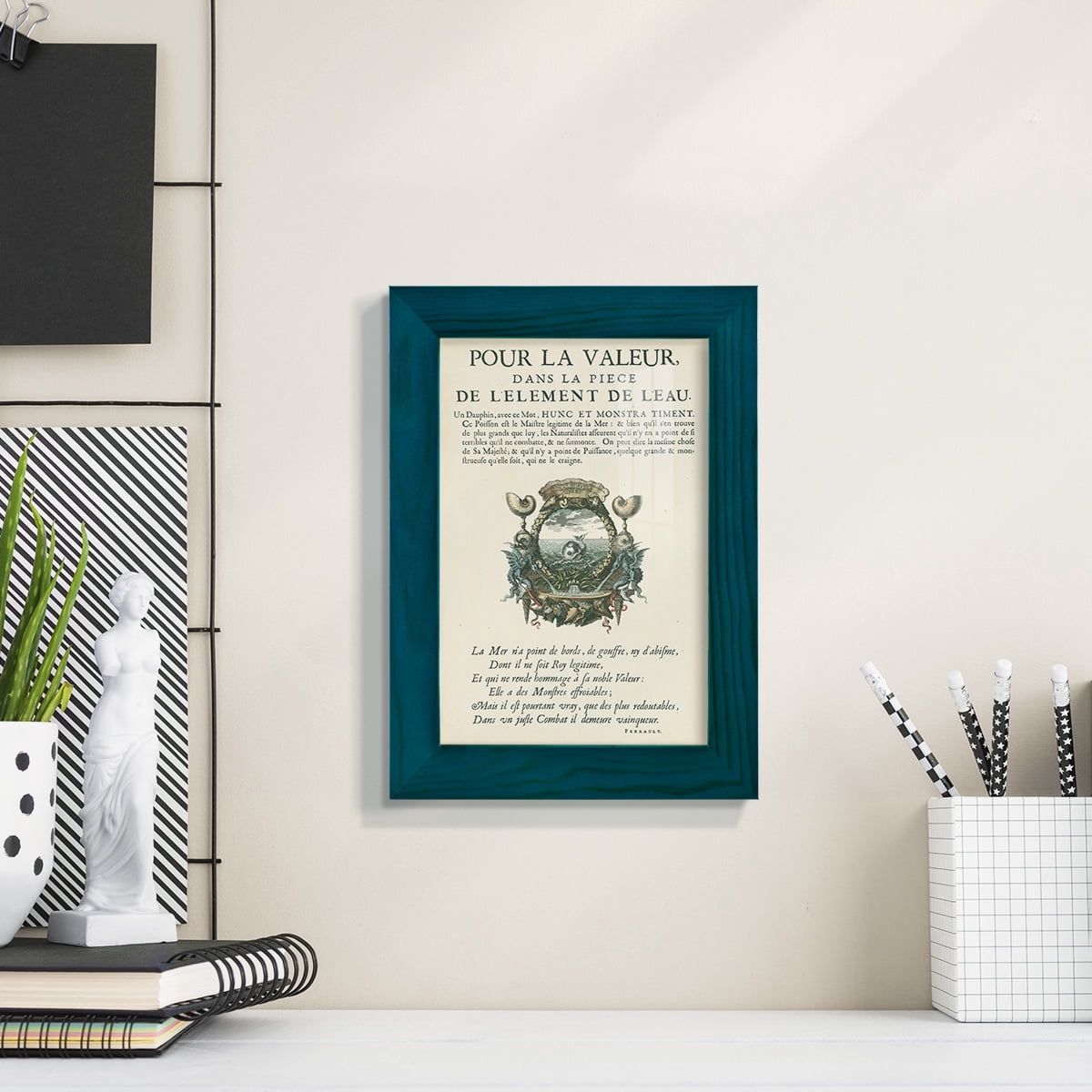 Printed Embellished Bookplate VII - Framed Print w/glass - Ocean Blue